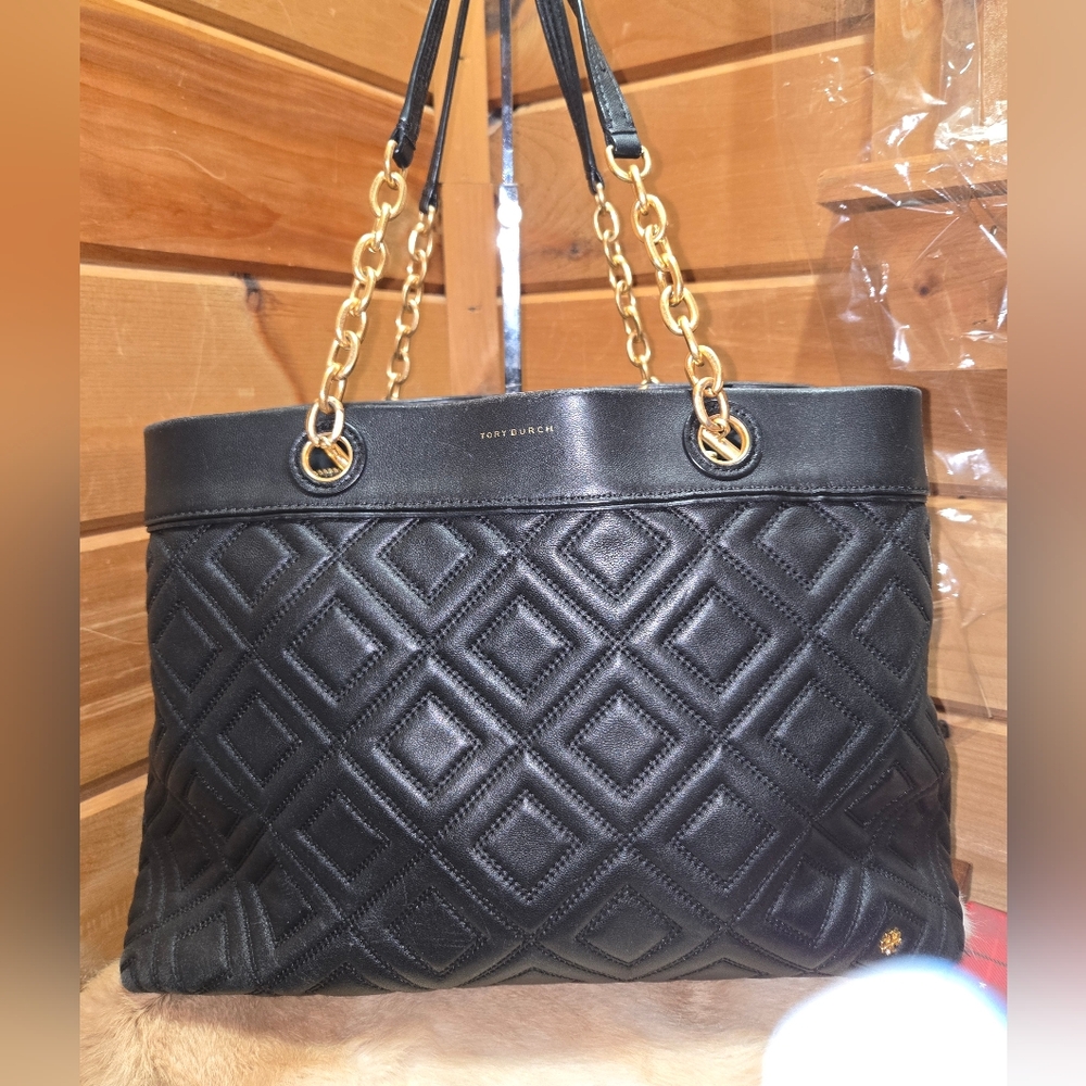 Tory Burch Vintage Black Quilted Shoulder Bag with Gold Accents